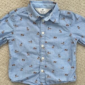 H&M Deer 🦌 Reindeer Light Blue Kids Button-Down long sleeve boy 2t